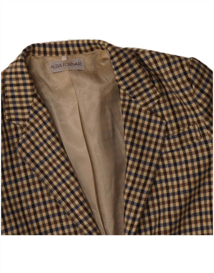 ALBA FORNARI Womens Longline Blazer Jacket UK 14 Medium Beige Gingham