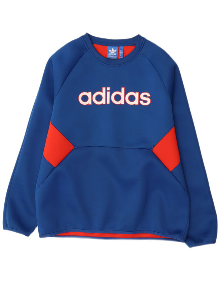 ADIDAS Mens Graphic Sweatshirt Jumper XL Blue Colourblock Polyester