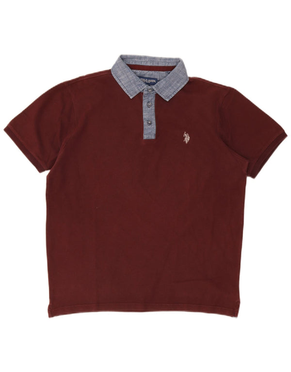 U.S. Polo Assn. Mens Slim Fit Rugby Polo Shirt Medium Burgundy Colourblock