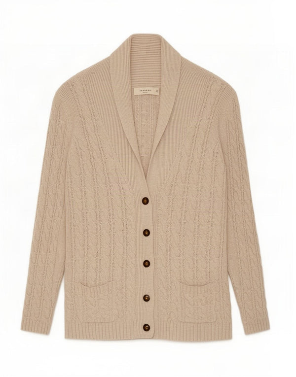 Zara Womens Cardigan Sweater UK 16 Large Beige Cotton