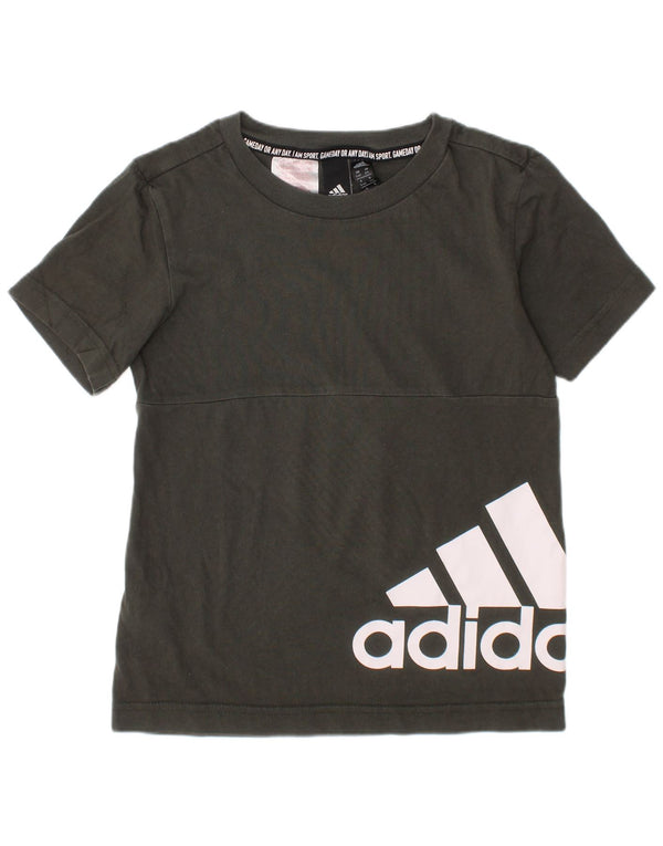 Adidas Boys Graphic T-Shirt Top 5-6 Years Khaki Cotton