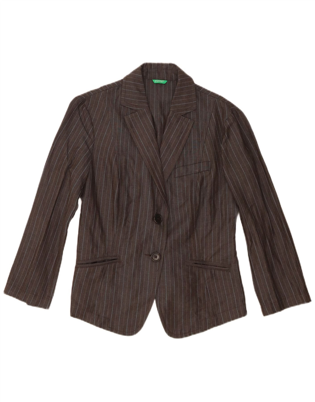 Benetton Womens 2 Button Blazer Jacket IT 44 Medium Grey Striped Viscose