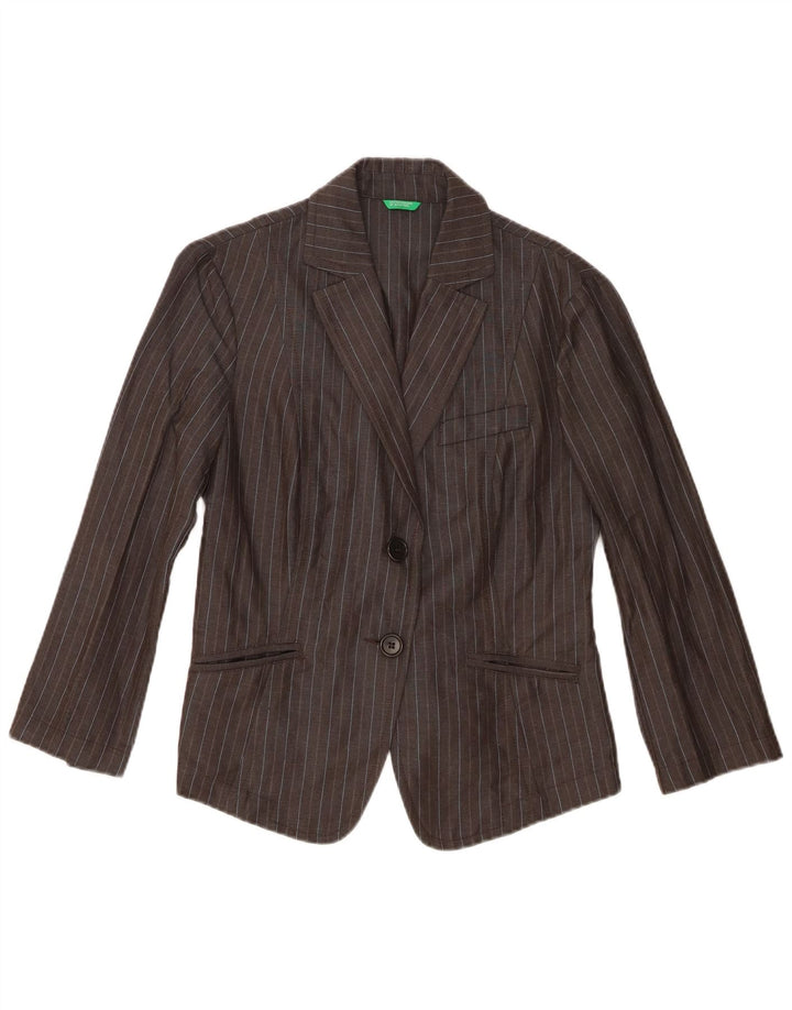 Benetton Womens 2 Button Blazer Jacket IT 44 Medium Grey Striped Viscose