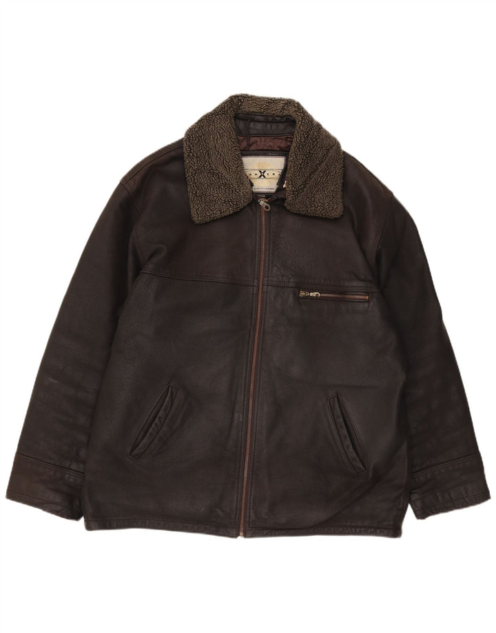 PANTERA Mens Leather Jacket UK 44 2XL Brown Leather