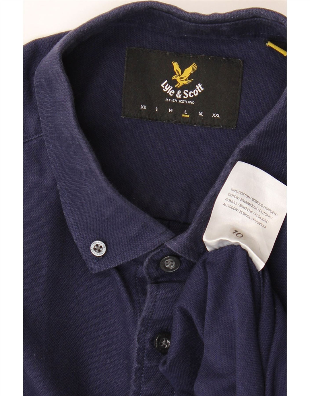 LYLE & SCOTT Mens Short Sleeve Shirt Large Navy Blue Cotton Vintage Lyle & Scott and Second-Hand Lyle & Scott from Messina Hembry 