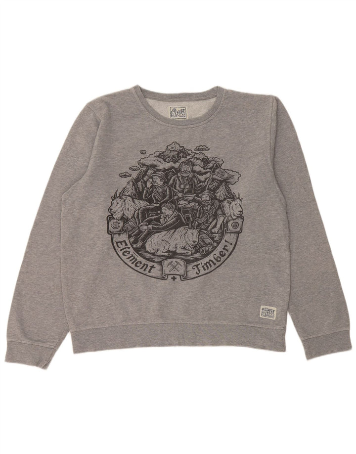 ELEMENT Mens Graphic Sweatshirt Jumper Large Grey Cotton