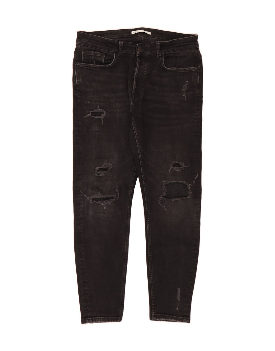 ZARA Womens Distressed Slim Jeans W34 L29  Black Cotton Vintage Zara and Second-Hand Zara from Messina Hembry 