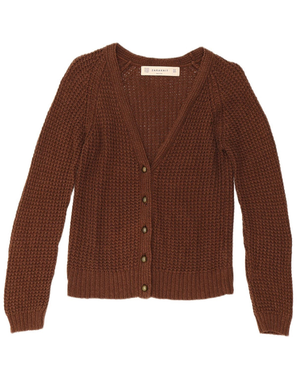 Zara Womens Cardigan Sweater UK 12 Medium Brown Cotton