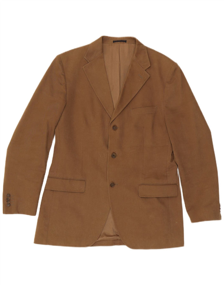 Massimo Dutti Mens 3 Button Blazer Jacket EU 52 Large Beige Cotton