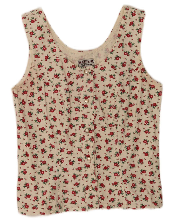 Rifle Womens Crop Sleeveless Shirt Blouse UK 14 Large Off White Floral