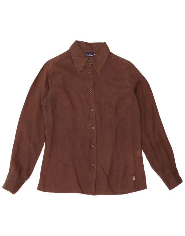 CONTE OF FLORENCE Womens Shirt UK 10 Small Brown Linen