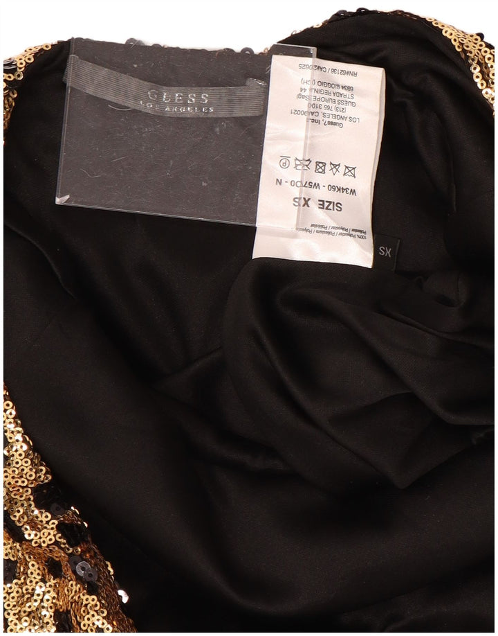 GUESS Womens Long Sleeve Sequin Bodycon Dress UK 6 XS Gold Geometric