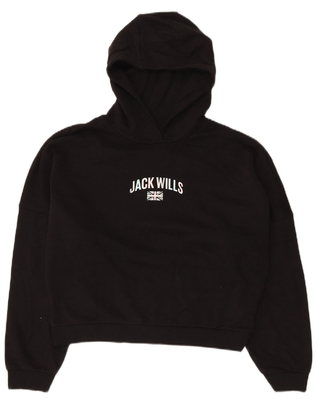 JACK WILLS Girls Oversized Crop Graphic Hoodie Jumper 14-15 Years Black