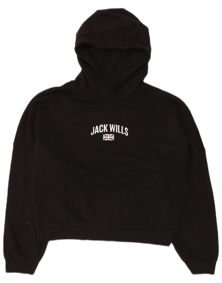 JACK WILLS Girls Oversized Crop Graphic Hoodie Jumper 14-15 Years Black
