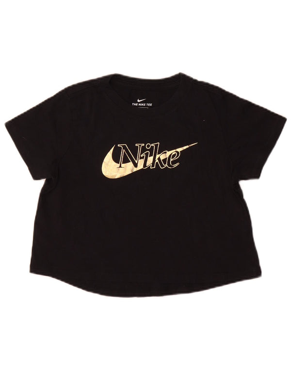 Nike Girls Crop Graphic T-Shirt Top 10-11 Years Medium Black Cotton