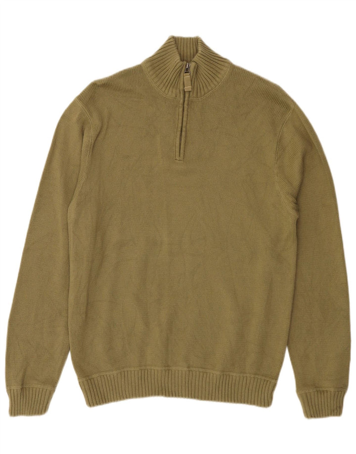 EDDIE BAUER Mens Zip Neck Jumper Sweater Small Khaki Cotton