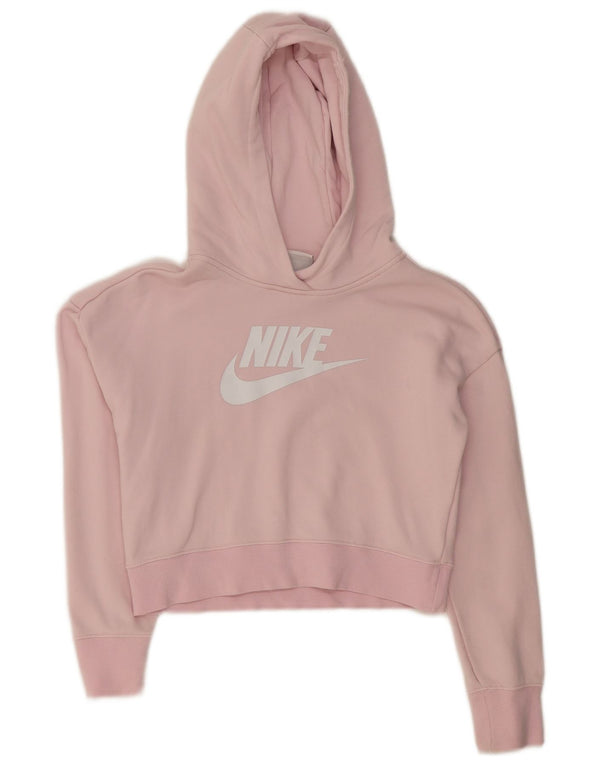 Nike Girls Graphic Crop Hoodie Jumper 12-13 Years Large Pink Cotton