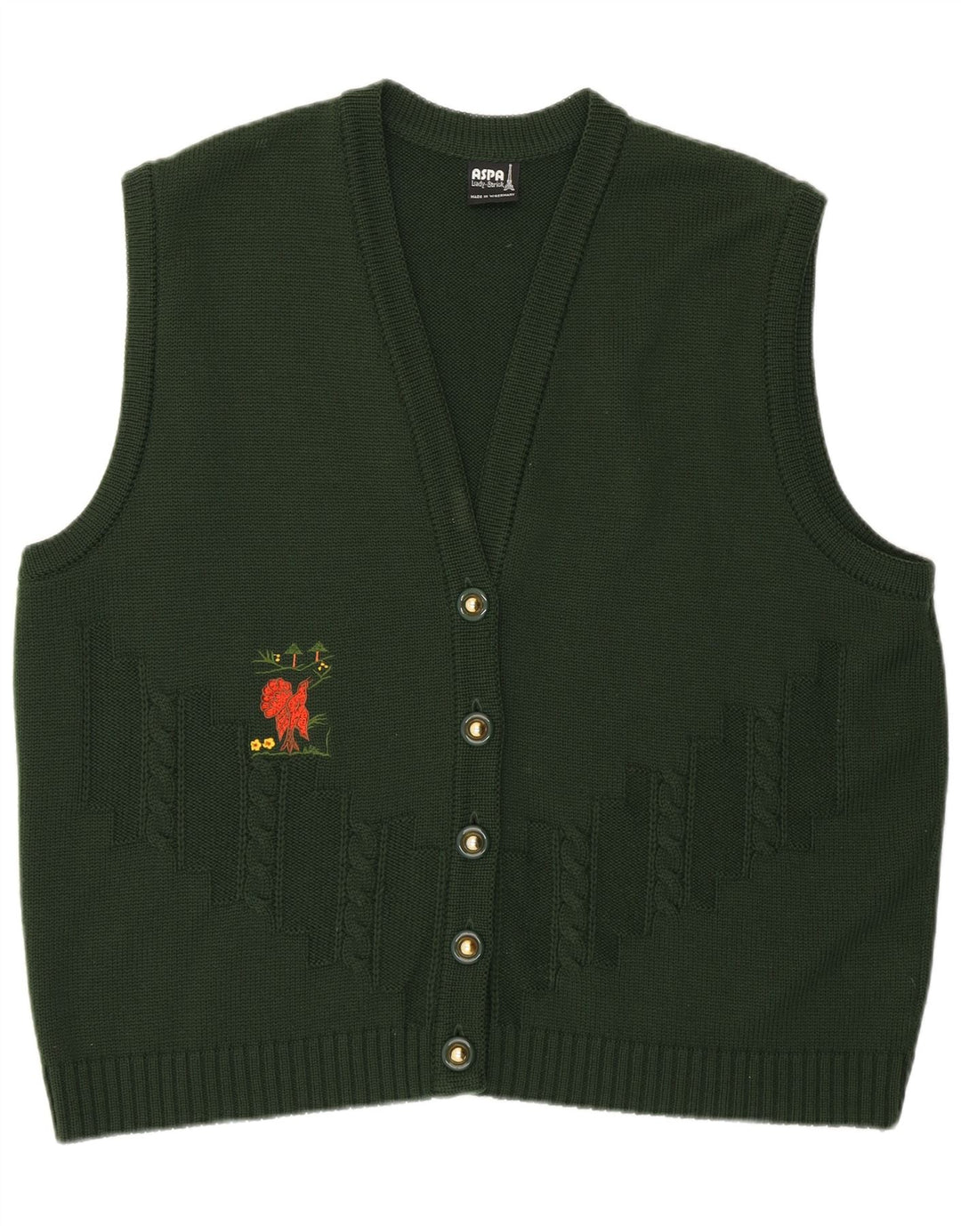 Aspa Womens Graphic Sleeveless Cardigan Sweater EU 46 XL Green Polyacrylic