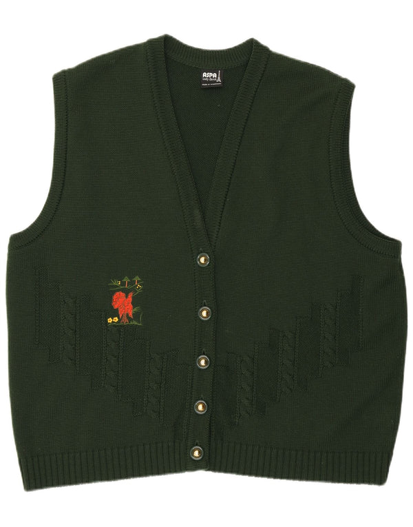 Aspa Womens Graphic Sleeveless Cardigan Sweater EU 46 XL Green Polyacrylic