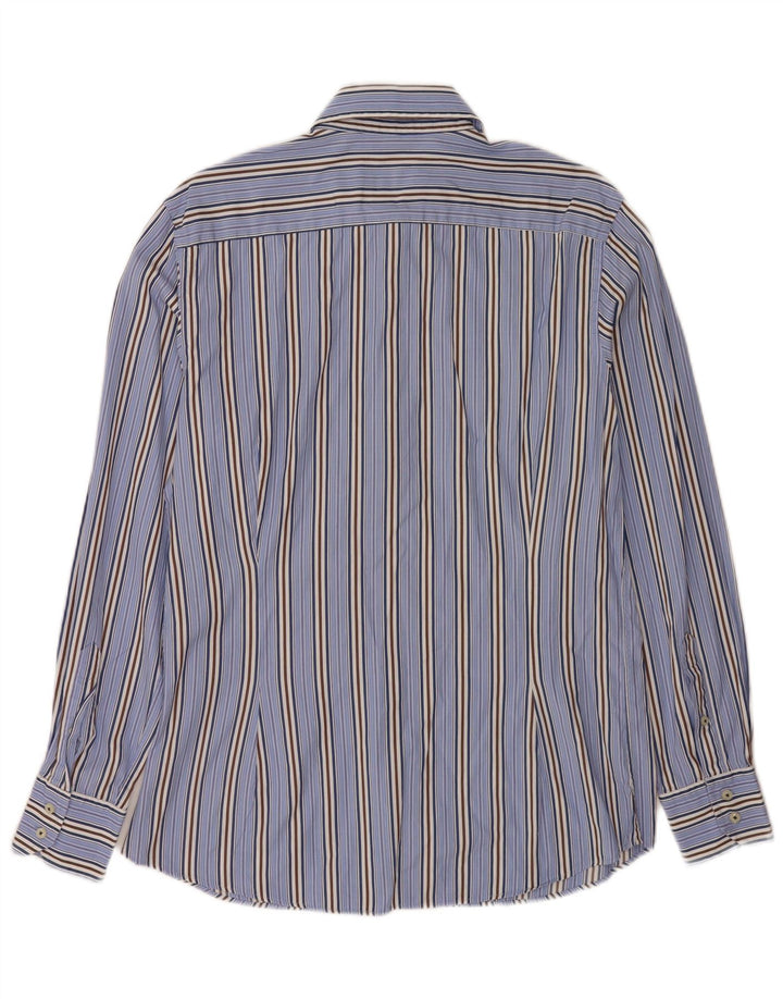Massimo Dutti Mens Shirt Large Blue Striped Cotton