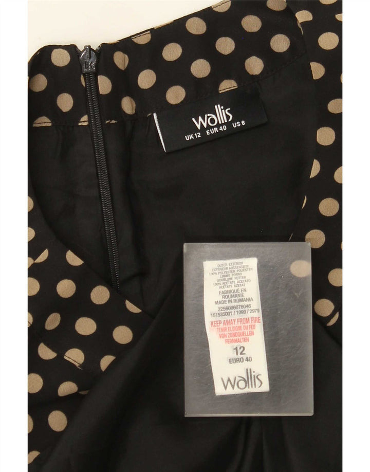 Wallis Womens A-Line Dress UK 12 Medium Black Polka Dot Polyester