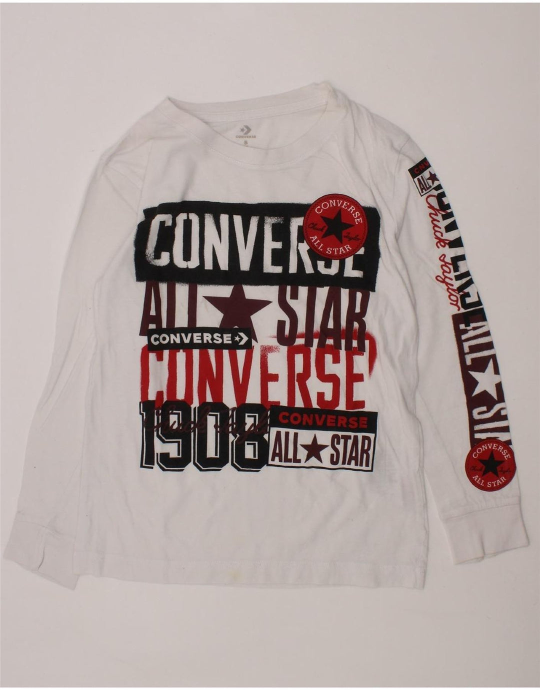 CONVERSE Boys Graphic Top Long Sleeve 8-9 Years Small  White Cotton Vintage Converse and Second-Hand Converse from Messina Hembry 
