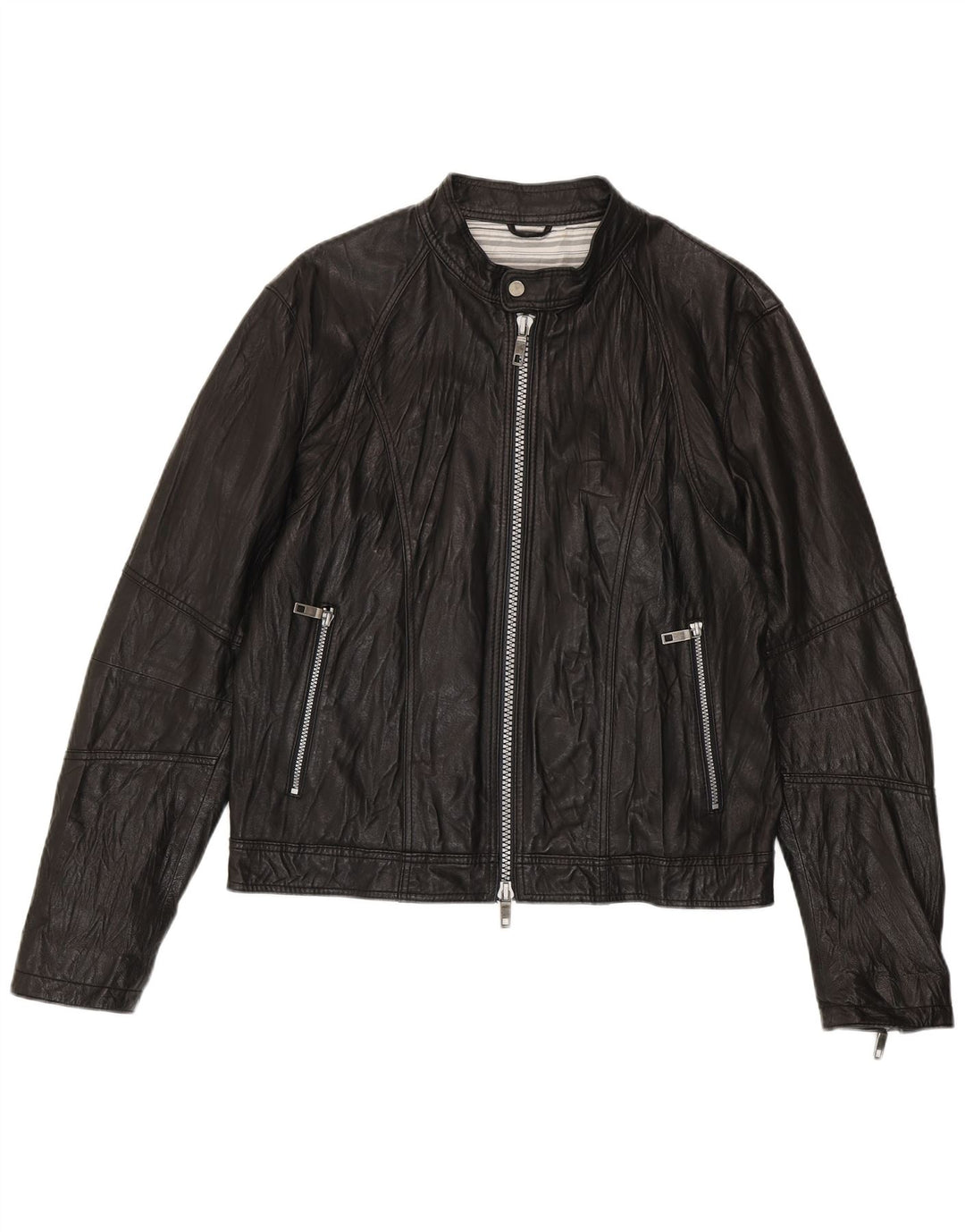 Vintage Mens Bomber Leather Jacket IT 52 XL Black Leather