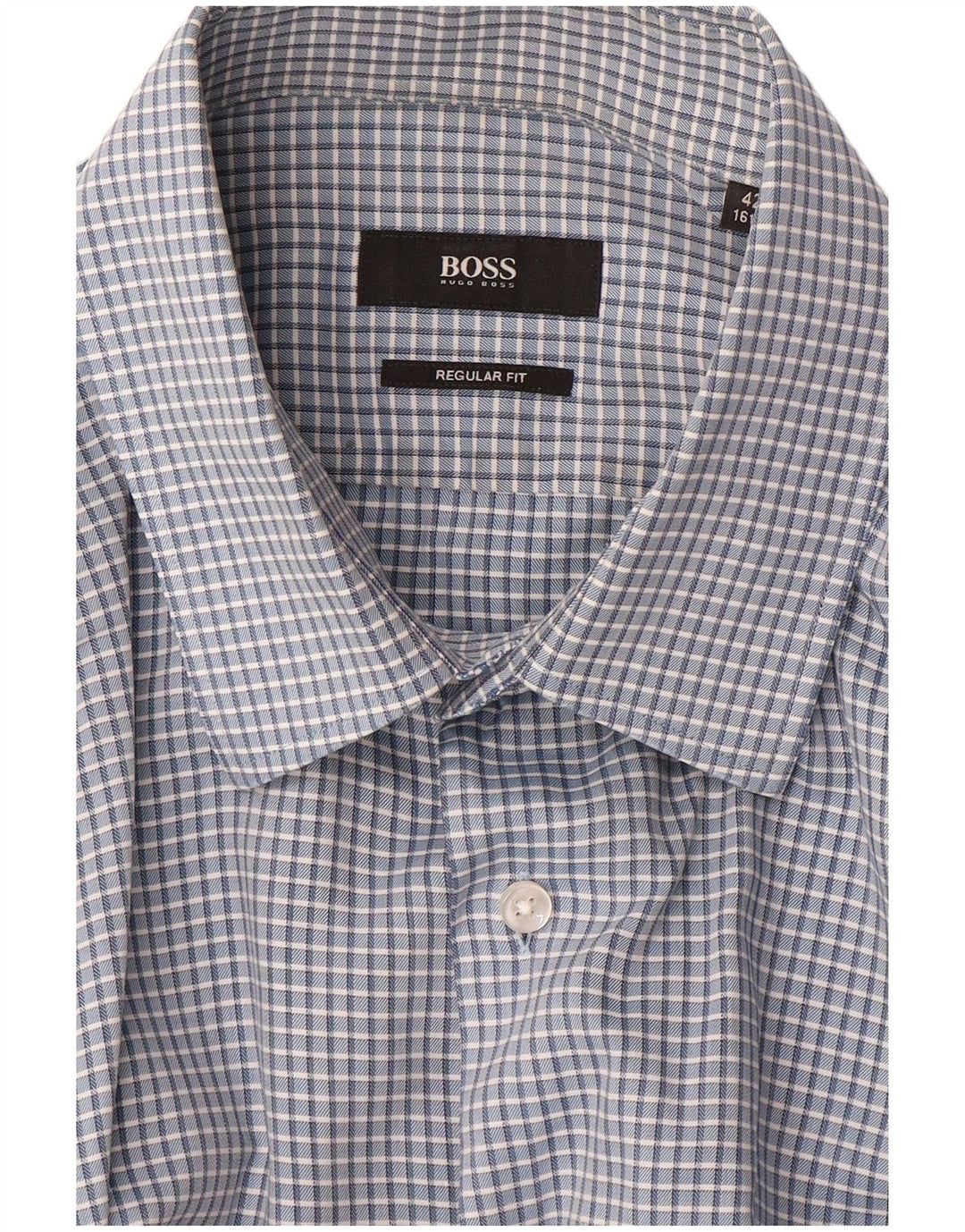 HUGO BOSS Mens Regular Fit Shirt Size 42 16 1/2 Large Blue Gingham