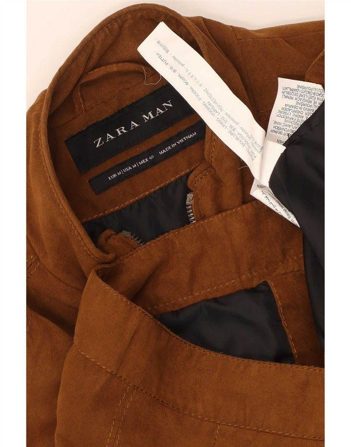 Zara Mens Bomber Jacket UK 38 Medium Brown Polyester