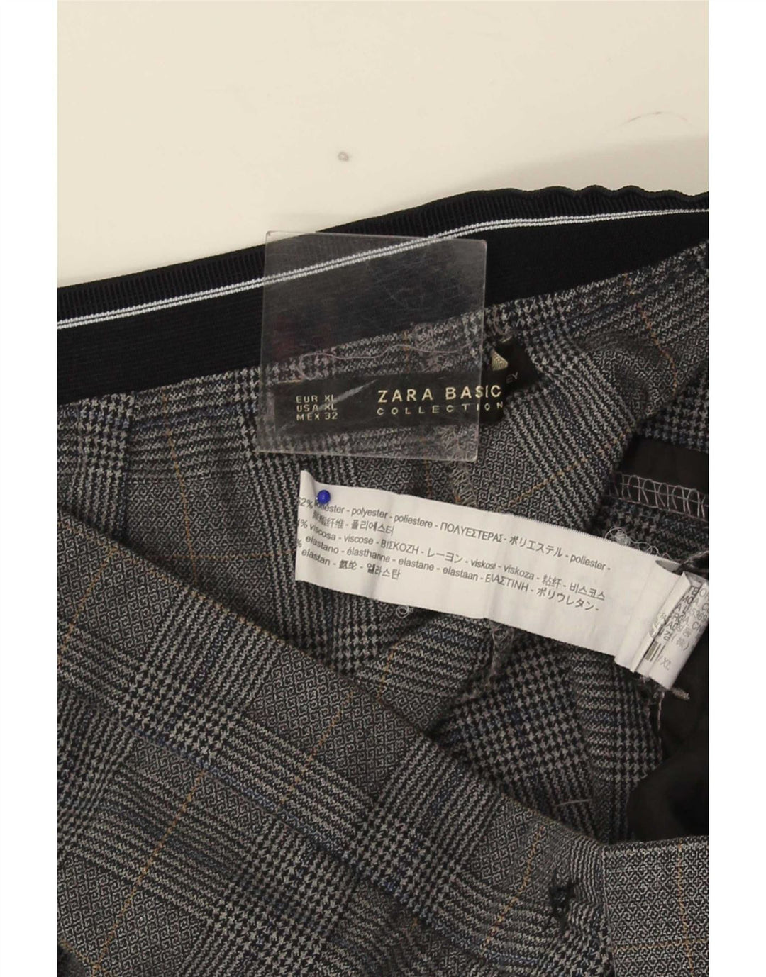 Zara Womens Slim Chino Trousers XL W32 L27 Grey Check Polyester