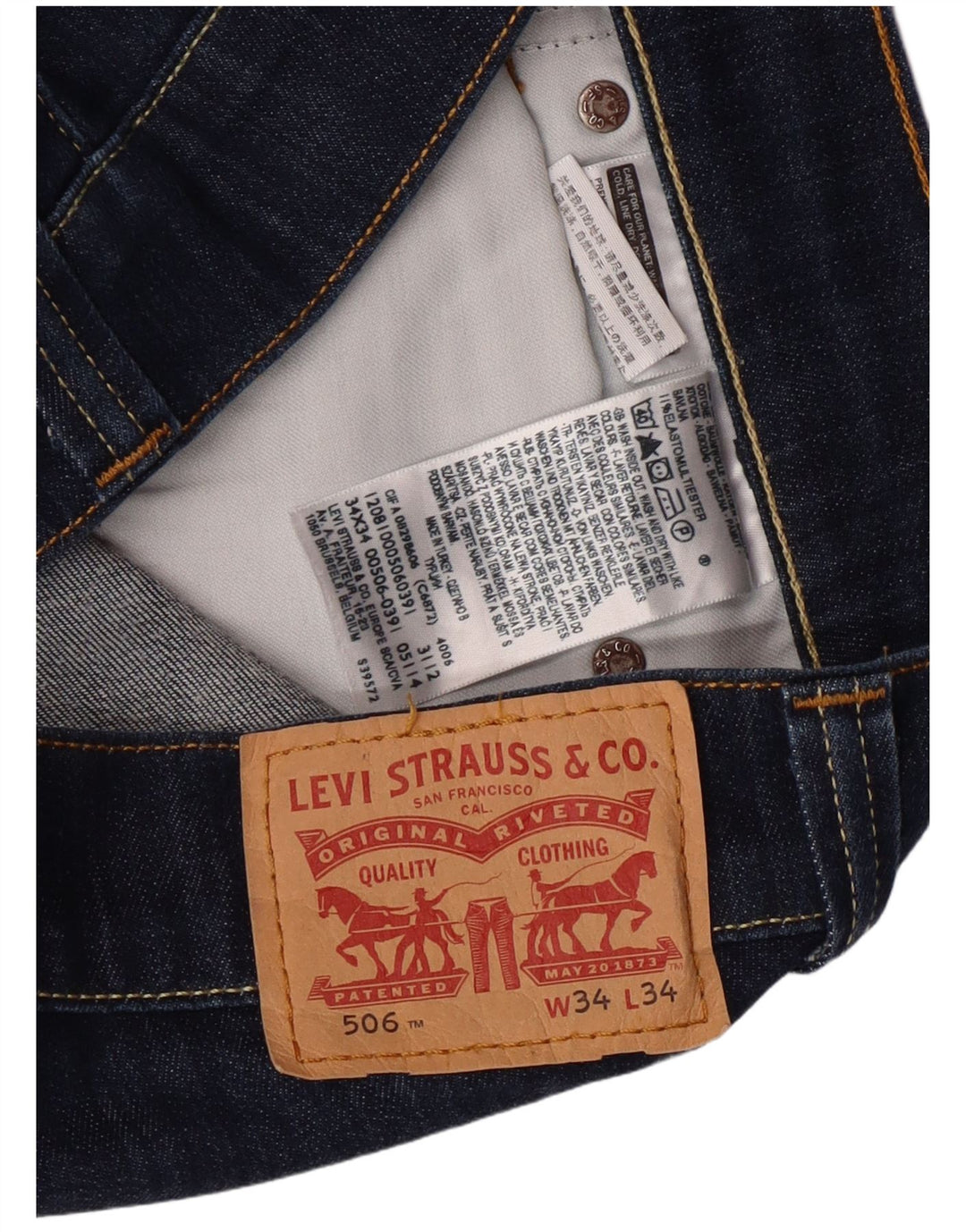 Levi's Mens 506 Straight Jeans W34 L34 Navy Blue Cotton