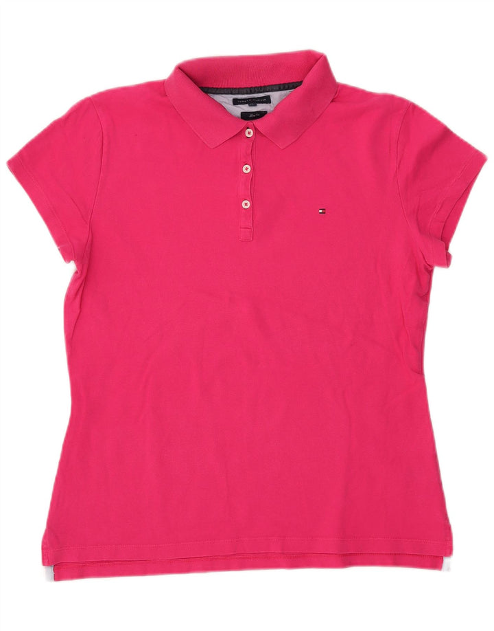 TOMMY HILFIGER Womens Slim Fit Polo Shirt UK 20 2XL Pink Cotton