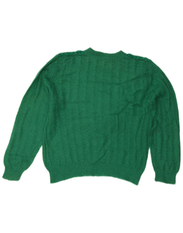Vintage Womens Crew Neck Jumper Sweater UK 14 Large Green Floral