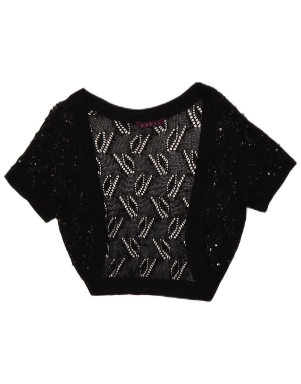 Debut Womens Bolero Open Cardigan Sweater UK 8 Small Black Geometric