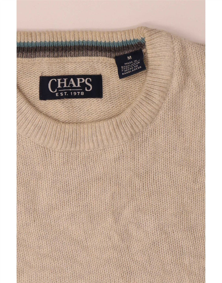 Chaps Mens Crew Neck Jumper Sweater Medium Off White Cotton