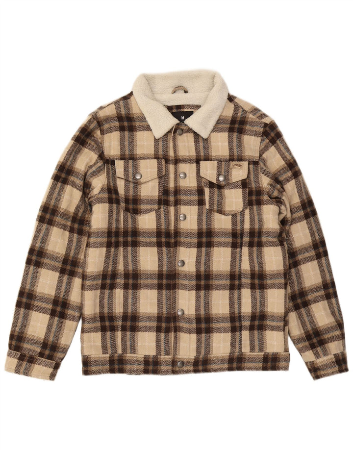 Vintage Mens Sherpa Jacket UK 38 Medium Beige Check Polyester