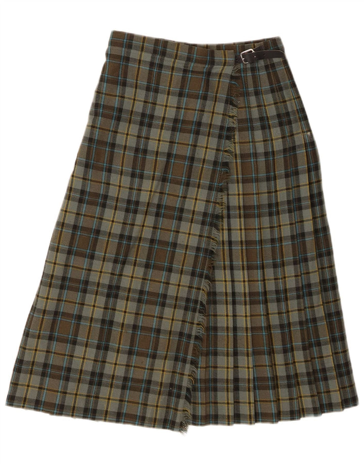 Pringle Womens Kilted Wrap Skirt W26 Small Green Check New Wool