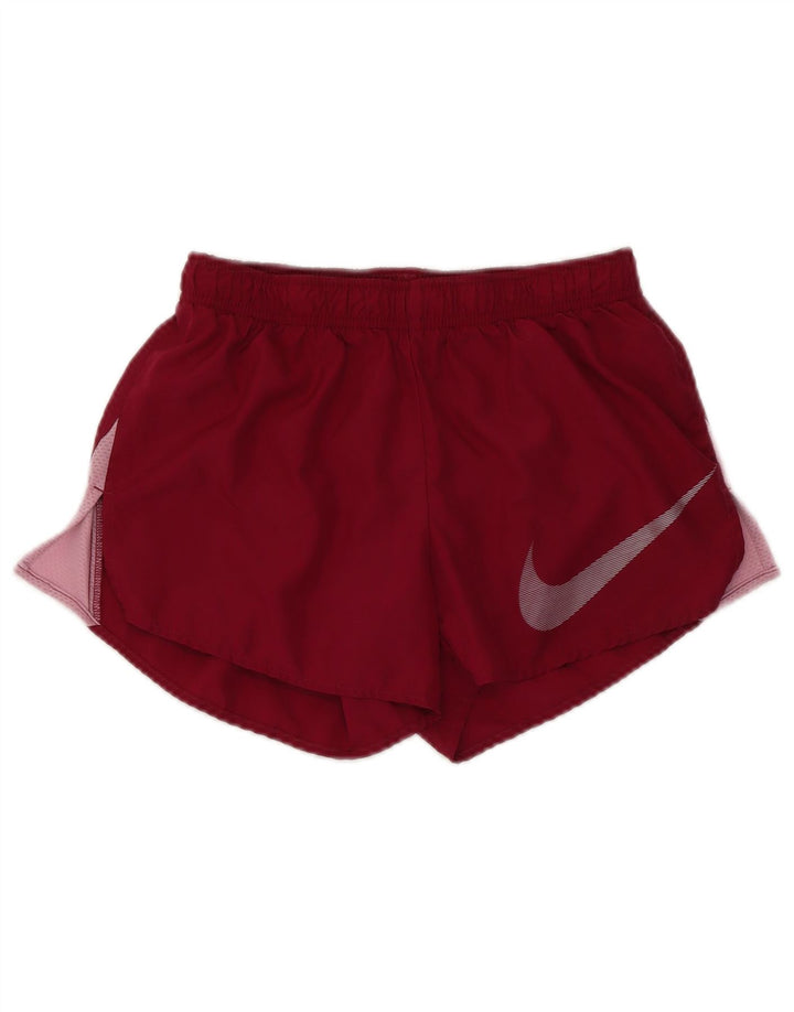 NIKE Womens Dri Fit Sport Shorts UK 6 XS  Maroon Colourblock