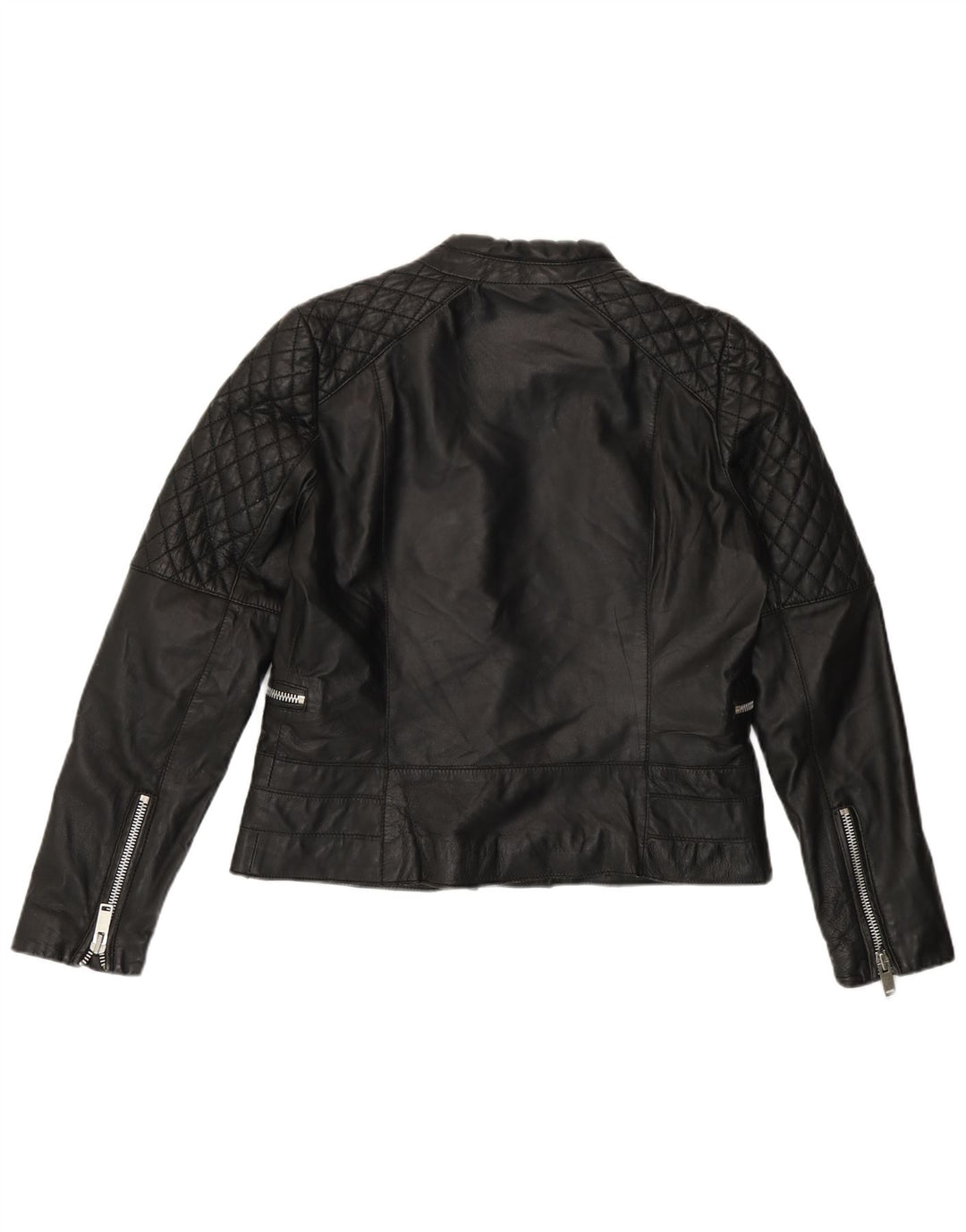 Mango Womens Leather Biker Jacket UK 16 Large Black Leather