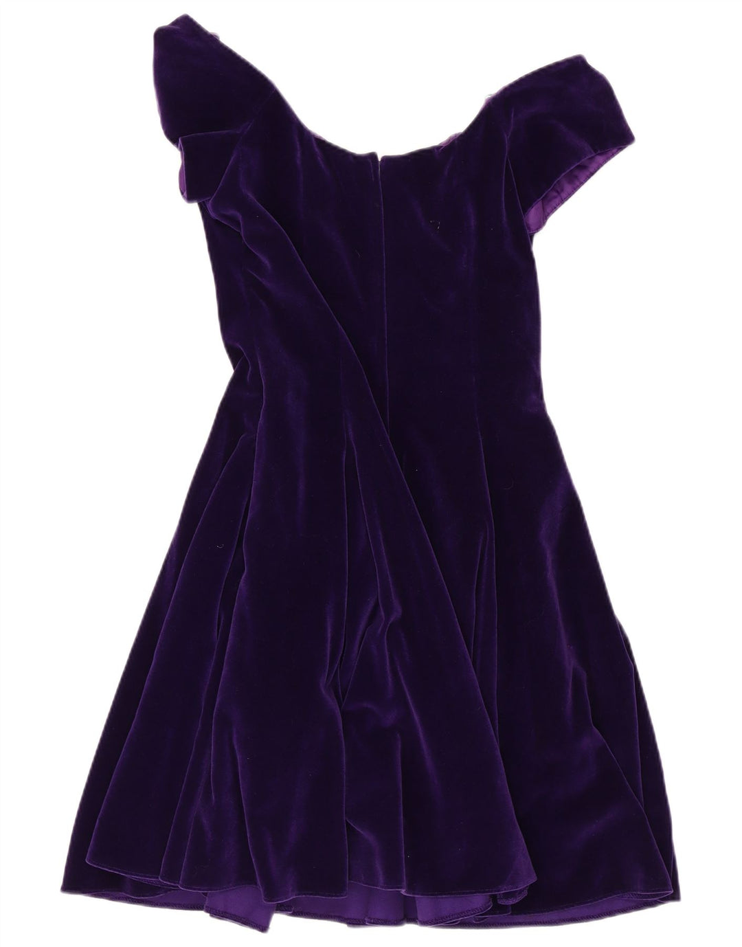 VINTAGE Womens Velvet Off Shoulder Dress UK 14 Medium  Purple Cotton