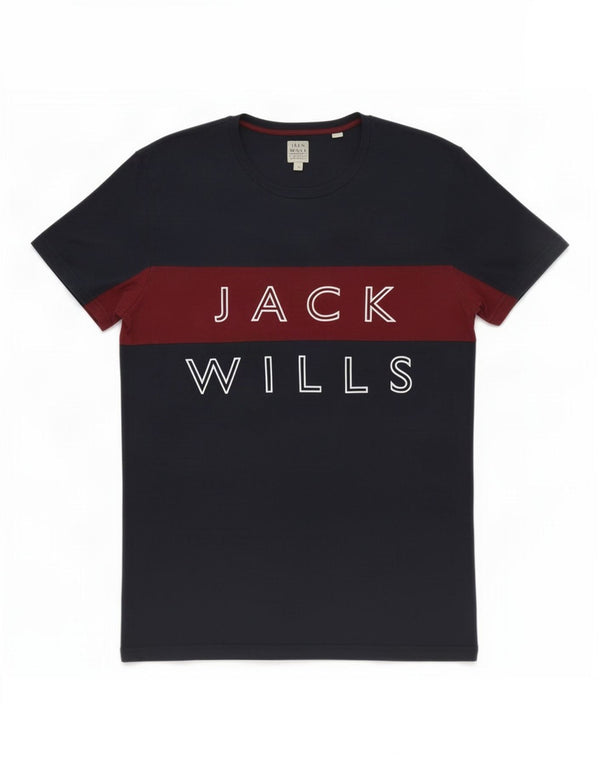Jack Wills Mens Graphic T-Shirt Top Small Navy Blue Colourblock