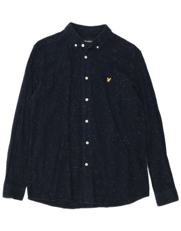 LYLE & SCOTT Mens Shirt Medium Navy Blue Flecked Cotton