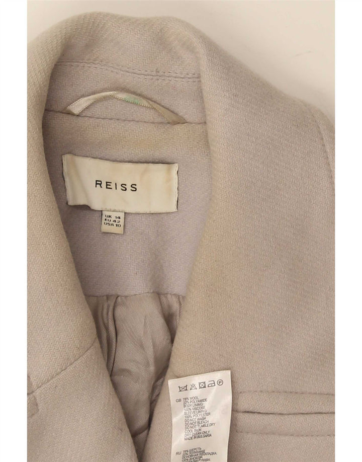 Reiss Womens Short Double Breasted Coat UK 14 Large Grey Wool