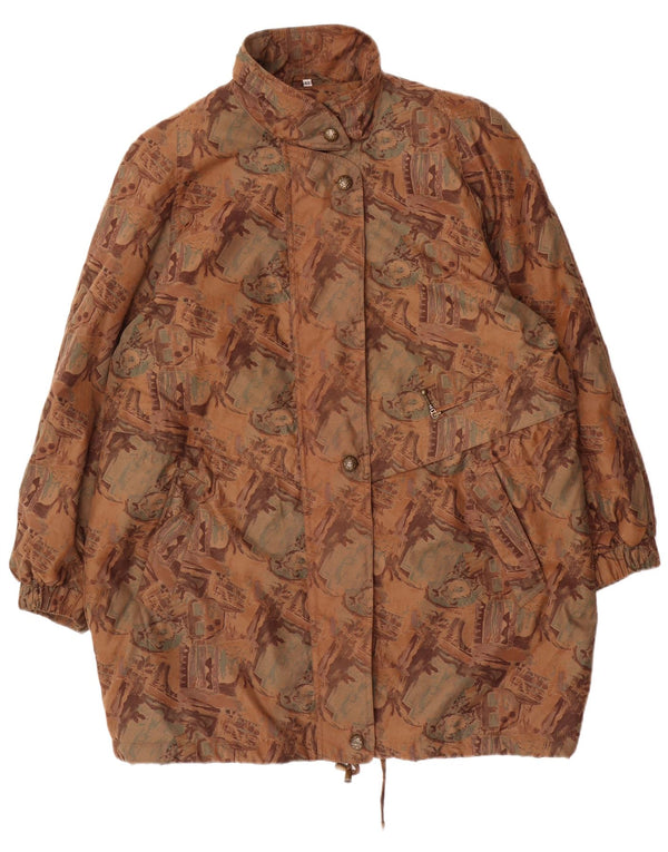 VINTAGE Womens Loose Fit Abstract Pattern Raincoat EU 42 Large Brown