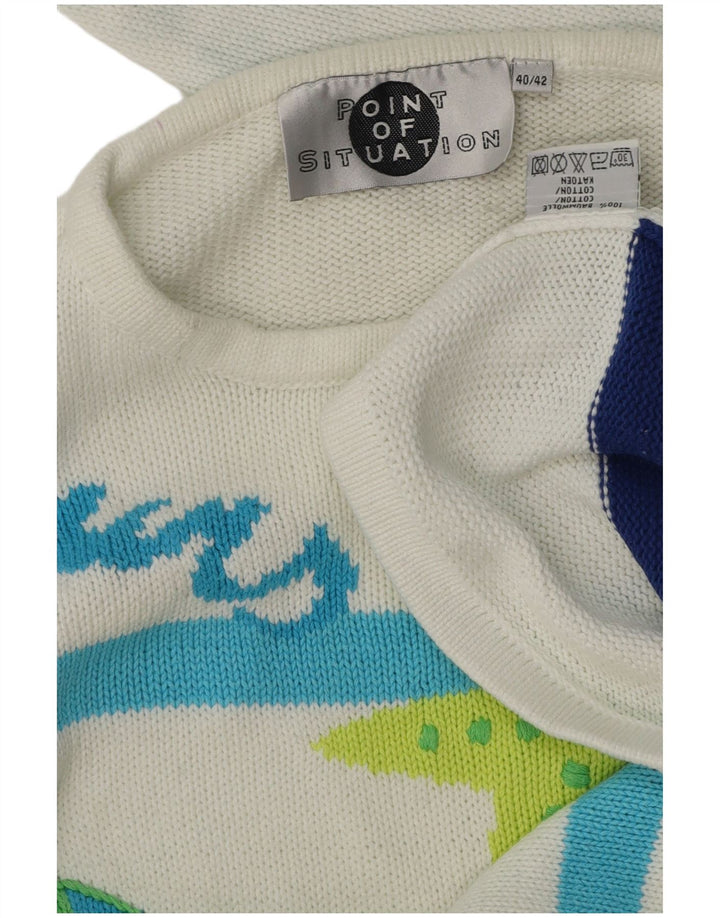 VINTAGE Womens Graphic Crew Neck Jumper Sweater EU 40 Medium White Striped