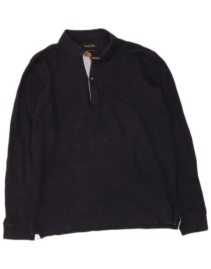 Massimo Dutti Mens Long Sleeve Polo Shirt Medium Navy Blue Cotton