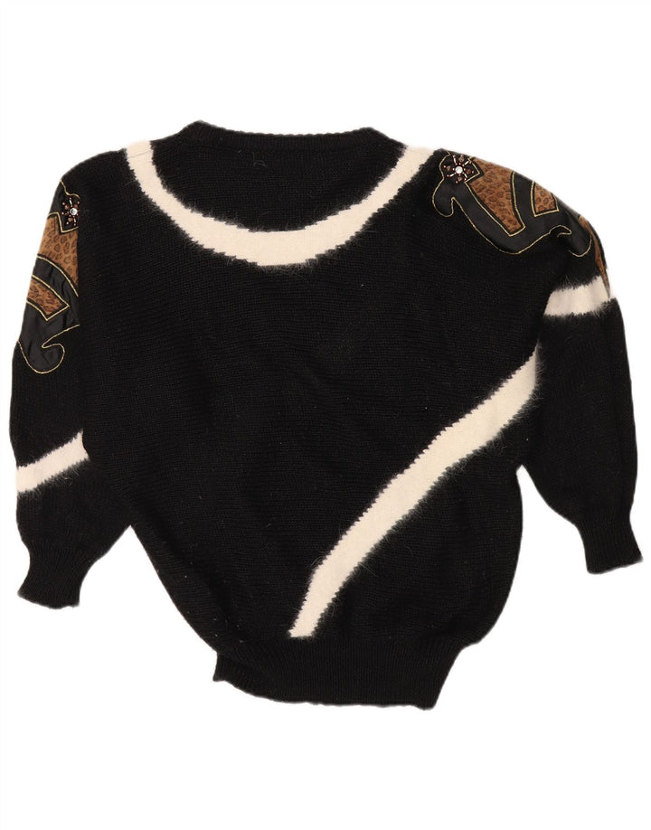 VINTAGE Womens Crew Neck Jumper Sweater EU 38 Medium Black Colourblock