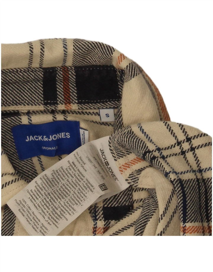 Jack & Jones Mens Regular Fit Flannel Shirt Small Beige Check Cotton