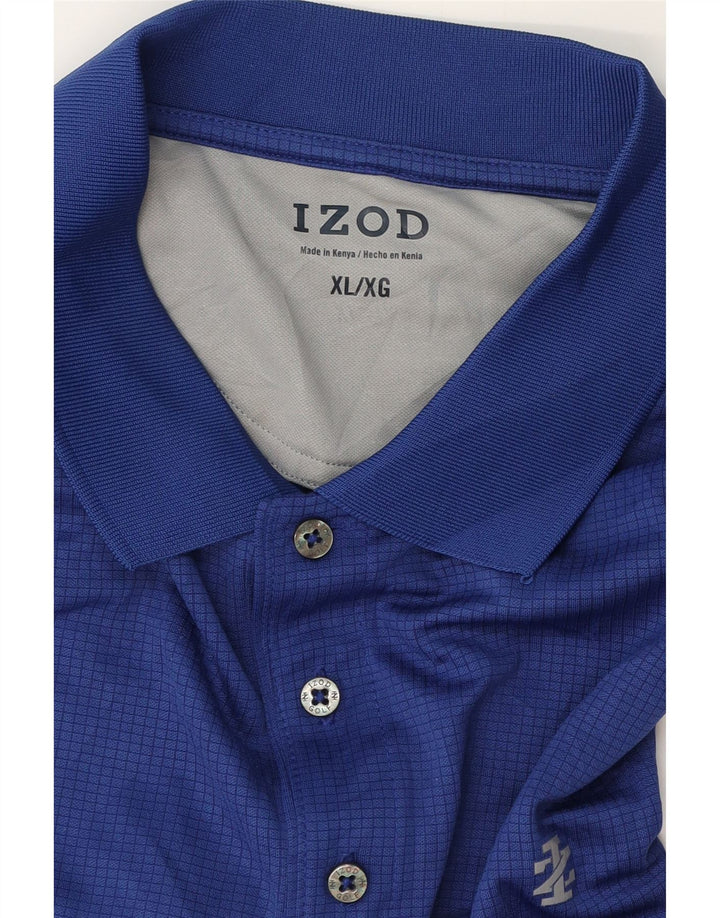 Izod Mens Polo Shirt XL Blue Gingham Polyester