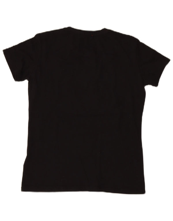 GUESS Womens Graphic T-Shirt Top UK 12 Medium Black Cotton
